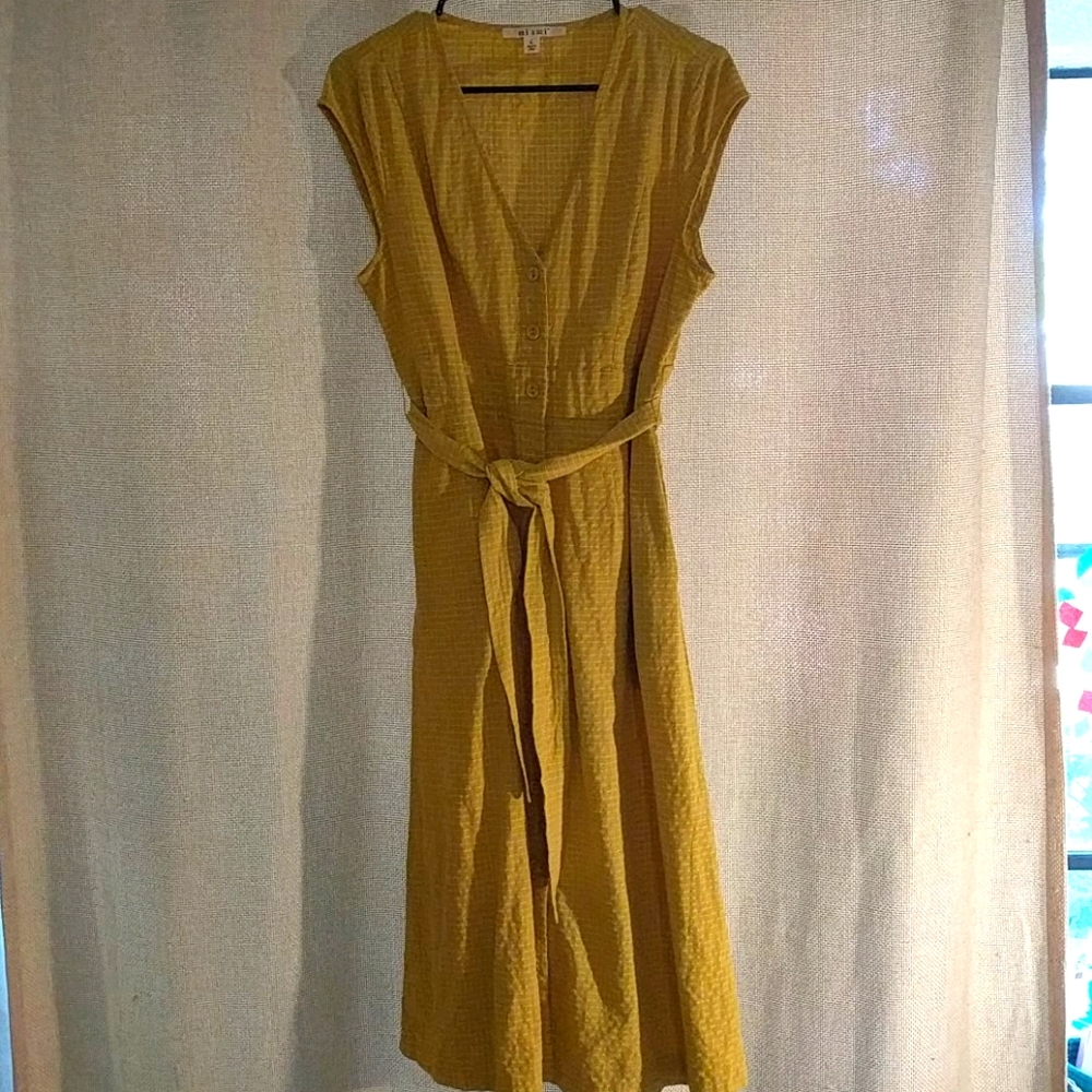 Mustard button front dress